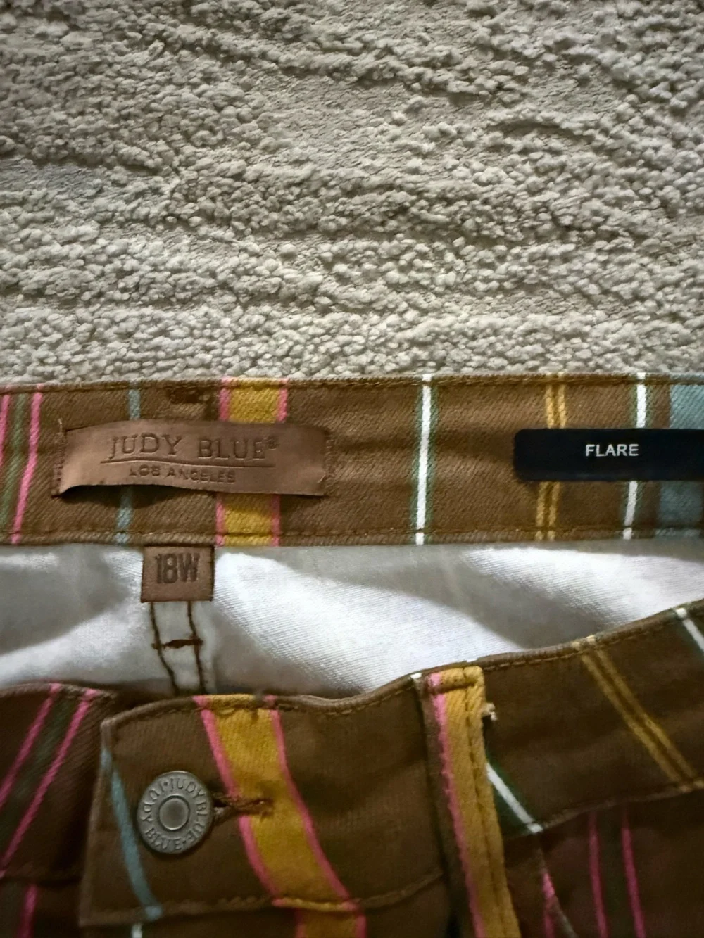 Judy Blue flare jeans mid rise stripe Stretch brown pink yellow blue 18W - Picture 3 of 12